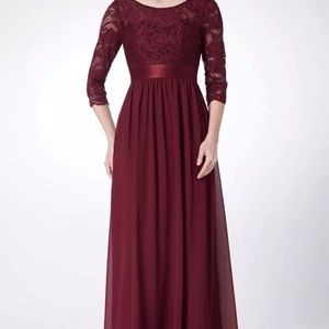 Floor Length Lace Evening Dress Sleeves Burgundy